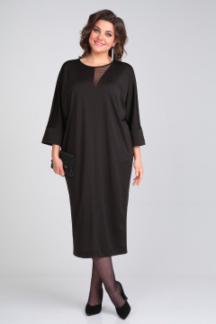 Черное платье из трикотажа с сетчатой вставкой и прорезными карманами Michel chic 2113/2 черный - фото 1