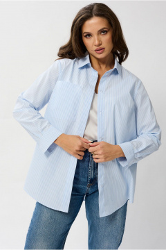 Белая рубашечная блуза с воротником стойкой и нагрудным карманом Mislana 1095 - фото 1