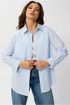 Белая рубашечная блуза с воротником стойкой и нагрудным карманом Mislana 1095 - фото 2