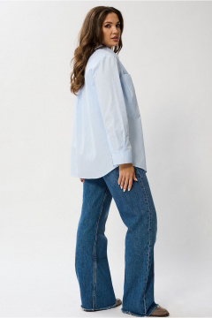 Белая рубашечная блуза с воротником стойкой и нагрудным карманом Mislana 1095 - фото 4