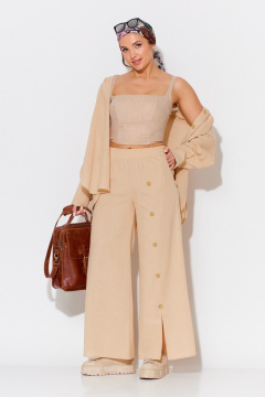 Летний бежевый костюм рубашечного стиля с брюками и жакетом Anastasia 975.1 пшеничный - фото 2