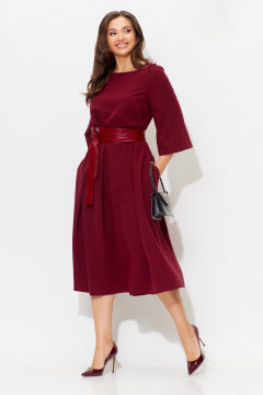 Платье с объемными складками и съемным поясом для повседневных образов Anastasia 1108 бордо - фото 3