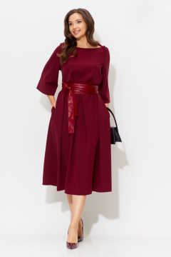 Платье с объемными складками и съемным поясом для повседневных образов Anastasia 1108 бордо - фото 2