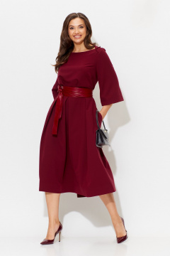 Платье с объемными складками и съемным поясом для повседневных образов Anastasia 1108 бордо - фото 1