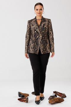 Модный костюм брюки жакет из костюмной ткани с леопардовым принтом Mubliz 209 леопард_черный - фото 2