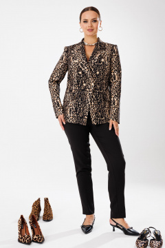 Модный костюм брюки жакет из костюмной ткани с леопардовым принтом Mubliz 209 леопард_черный - фото 1