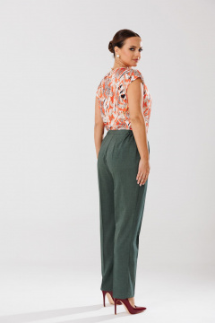 Демисезонный костюм блуза брюки жакет из текстиля с рельефами Mubliz 204 хаки-оранж - фото 5