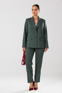 Демисезонный костюм блуза брюки жакет из текстиля с рельефами Mubliz 204 хаки-оранж - фото 1