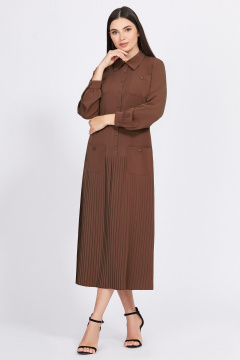 Платье-рубашка макси из текстиля для стильных образов Bazalini 4929 коричневый - фото 1