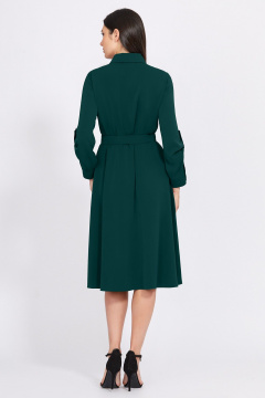 Миди платье с рукавами и поясом из текстиля Bazalini 4933 зеленый - фото 3