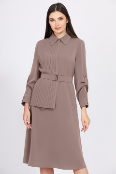Миди платье из текстиля с поясом и складками Bazalini 4933 кофейный - фото 2