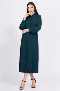 Миди платье с складками и рубашечным воротником Bazalini 4929 темно_бирюзовый - фото 1