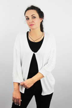 Жакет 2-ка из трикотажа и льна с рубашечным рукавом 7/8 Полесье С2689-18 8С0622-Д43 158,164 отбеленный - фото 1