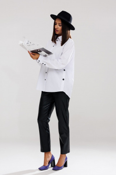 Брюки из текстиля и экокожи зауженного силуэта для деловых Ларс Стиль 966 черный/белый - фото 2