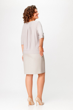 Платье прямого силуэта из текстиля и экокожи до колена Swallow 763 бело-серый - фото 5