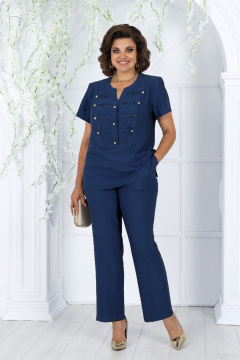 Летний комплект из блузки и брюк полуприлегающего силуэта Ninele 6003 синий - фото 1