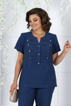 Летний комплект из блузки и брюк полуприлегающего силуэта Ninele 6003 синий - фото 2