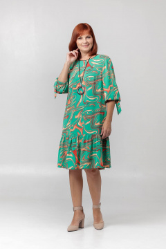 Летнее свободное платье с воланом и накладными плечевыми накладками Соджи 522 зеленый - фото 5