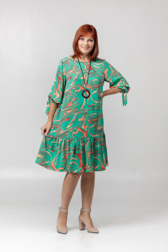 Летнее свободное платье с воланом и накладными плечевыми накладками Соджи 522 зеленый - фото 3