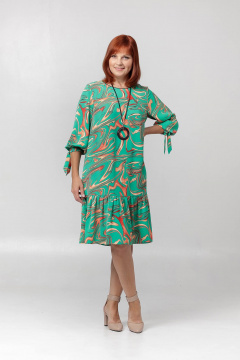 Летнее свободное платье с воланом и накладными плечевыми накладками Соджи 522 зеленый - фото 1