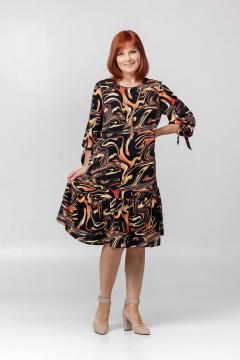 Летнее свободное платье с воланом и накладными плечевыми накладками Соджи 522 черный1 - фото 2