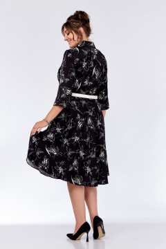 Платье Х-образного силуэта из вискозы с декоративными пуговицами Swallow 735.1 черный_принт/белые_цветы - фото 5