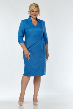 Платье полуприлегающего силуэта из вискозы с запахом и поясом Tensi 378 голубой - фото 1