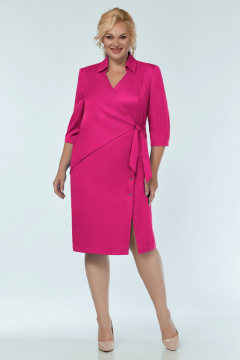 Платье с асимметричным кроем и запахом из стрейчевой ткани Tensi 378 фуксия - фото 1