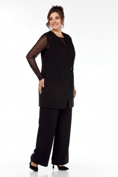 Демисезонный брючный костюм из текстиля с широкими брюками Диомант 2001 черный - фото 2