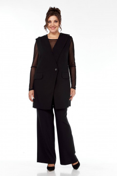 Демисезонный брючный костюм из текстиля с широкими брюками Диомант 2001 черный - фото 1