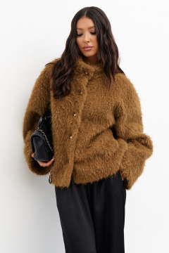 Укороченный жакет из теплой ворсистой ткани с пуговицами ANNETE A5306 - фото 3