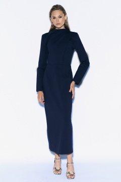 Демисезонное платье из трикотажа с фигурными деталями MilMil 1096-4 темно-синий - фото 4