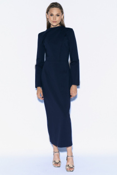 Демисезонное платье из трикотажа с фигурными деталями MilMil 1096-4 темно-синий - фото 1