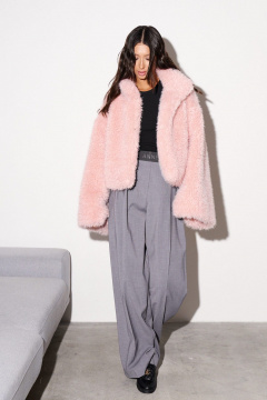 полупальто розовое из мехового полотна с укороченным силуэтом ANNETE A5321 - фото 2