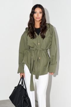 Джинсовый блузон свободного кроя с поясом и рукавами спущенными ANNETE A961 - фото 3