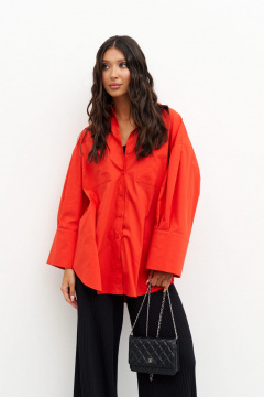 Красная свободная рубашка на стойке с декоративными складками ANNETE A970 - фото 2