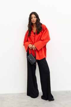 Красная свободная рубашка на стойке с декоративными складками ANNETE A970 - фото 1