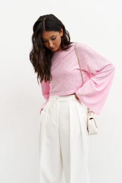 Розовый джемпер полупрозрачный с широкими рукавами ANNETE A980/1 - фото 2