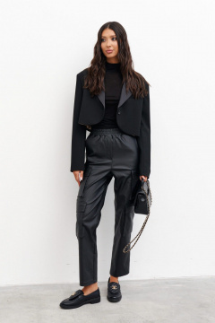 Брюки в стиле экокожа с карманами и резинкой ANNETE A1170 - фото 3