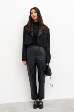 Брюки в стиле экокожа с карманами и резинкой ANNETE A1170 - фото 1