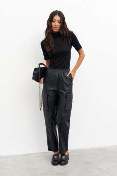 Брюки в стиле экокожа с карманами и резинкой ANNETE A1170 - фото 2