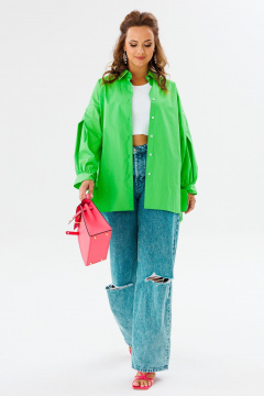 Блуза приталенная оверсайз с бал croкром и сборками Anastasia 1114 яблочный_зеленый - фото 1