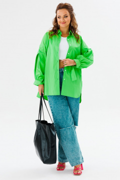 Блуза приталенная оверсайз с бал croкром и сборками Anastasia 1114 яблочный_зеленый - фото 3