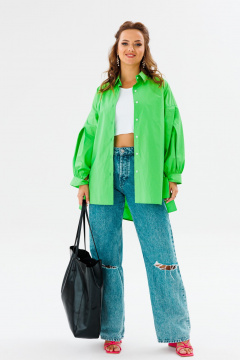 Блуза приталенная оверсайз с бал croкром и сборками Anastasia 1114 яблочный_зеленый - фото 2