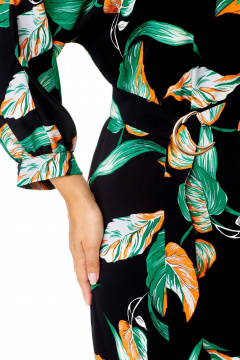 Платье с рукавом летучая мышь и цепью на плечи VI ORO VR-1141 листья_черный - фото 4