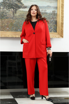 Дизайнерский костюм с блузой, жакетом и прямыми брюками Lissana 4939 брусничный - фото 3