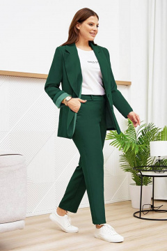 Деловой костюм брюки и жакет яркого цвета Gold Style 2651 темно-зеленый - фото 1