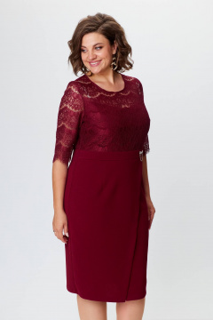 Нарядное платье из гипюра и трикотажа с запахом Solomeya Lux 503-3 бордо - фото 5