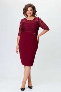 Нарядное платье из гипюра и трикотажа с запахом Solomeya Lux 503-3 бордо - фото 3