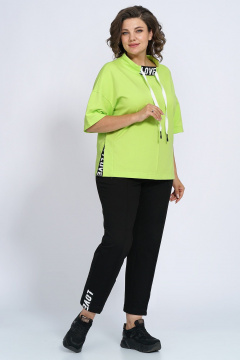 Трикотажный костюм с джемпером и брюками на каждый день Пинск-Стиль 155 салатовый+черный - фото 5